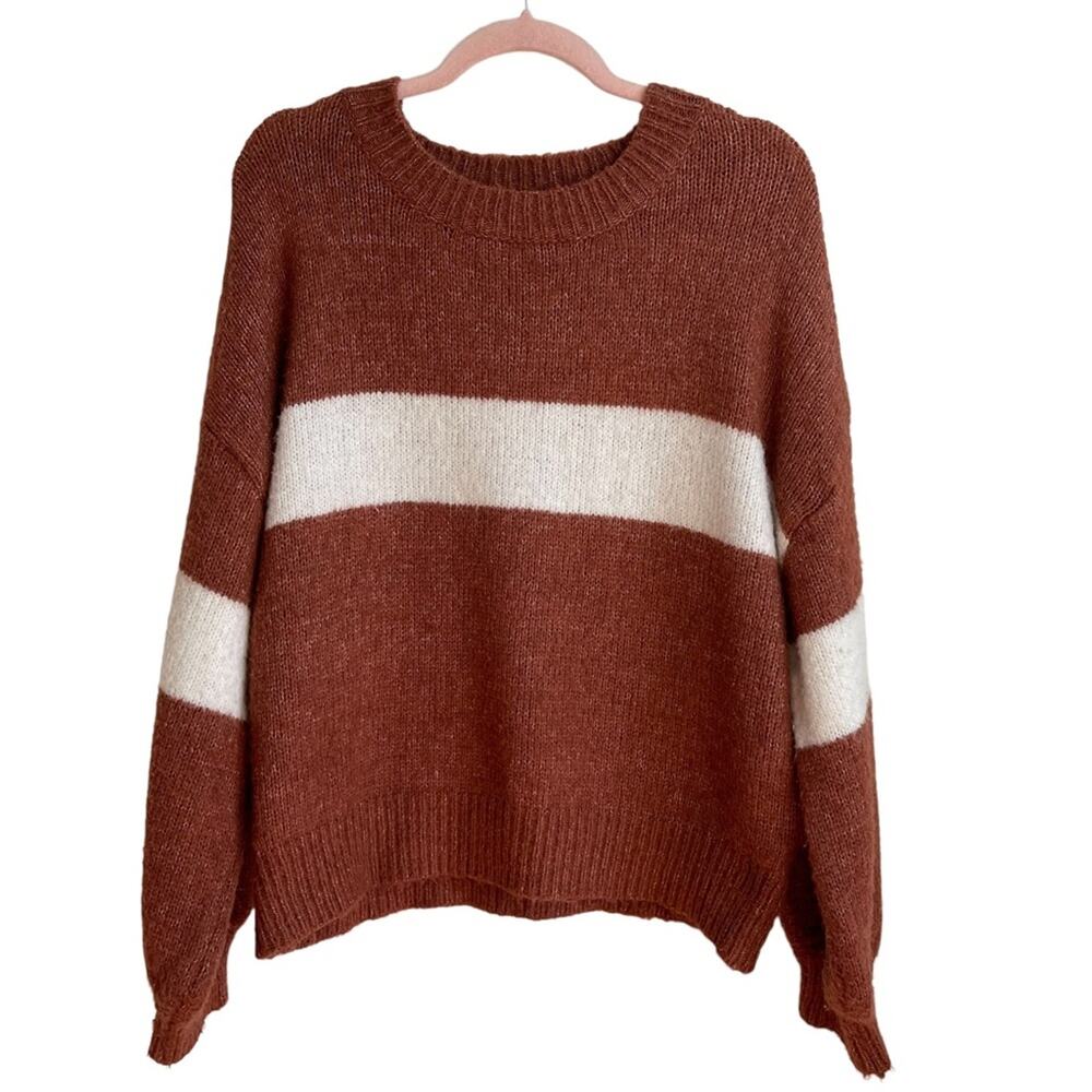 Lumiere Dusty Rose and Cream Colorblock Puff Sleeve Sweater